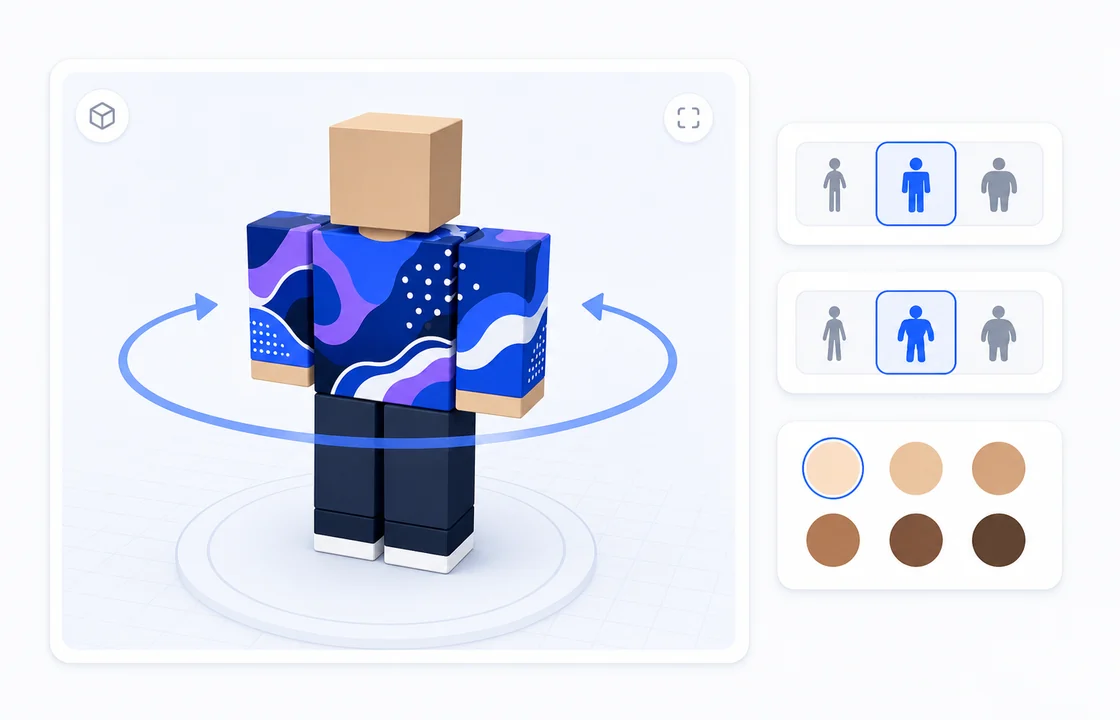 Um avatar R15 usando um template clássico de roupa Roblox na prévia 3D
