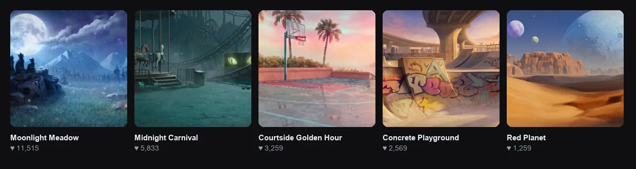 The five official Roblox avatar backgrounds and their favorite counts