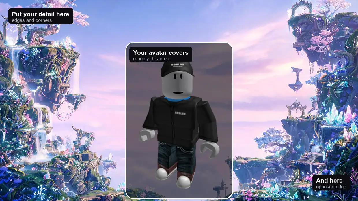 Safe zones for Roblox avatar backgrounds, showing the centre area covered by the avatar